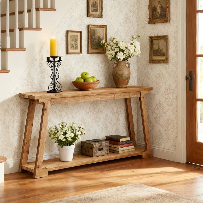 2-Tier Narrow Solid Wood Sofa Table For Entryway