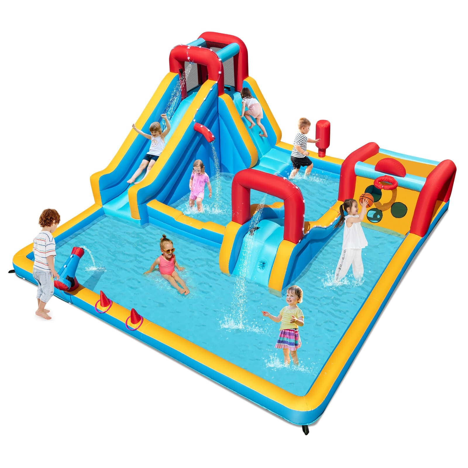 Costway Inflatable Water Park with Climbing Wall Boxing Post