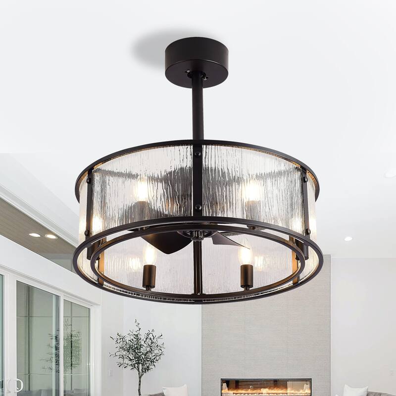 20" Modern 5-Blade Caged Ceiling Fan with Light Kit and Remote