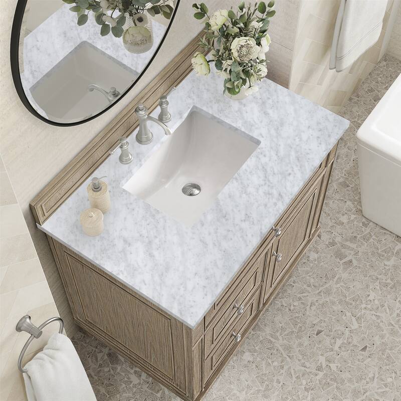James Martin Vanities Lorelai 36" Single Vanity, Whitewashed Oak - Carrara White