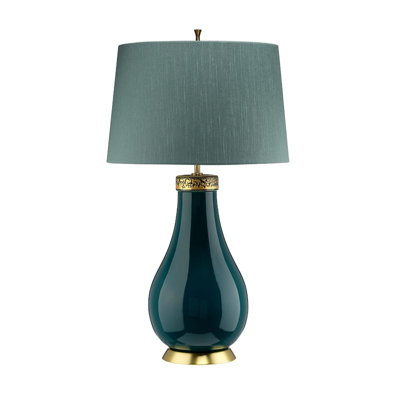 Havering Table Lamp in Azure Turquoise and Aged Brass - 16 x 16 x 29