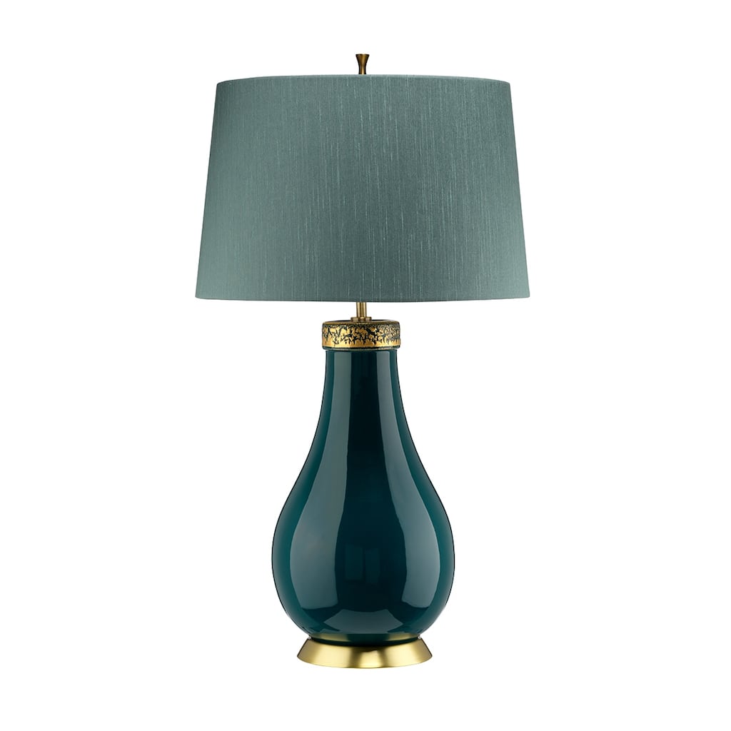 Havering Table Lamp in Azure Turquoise and Aged Brass - 16 x 16 x 29