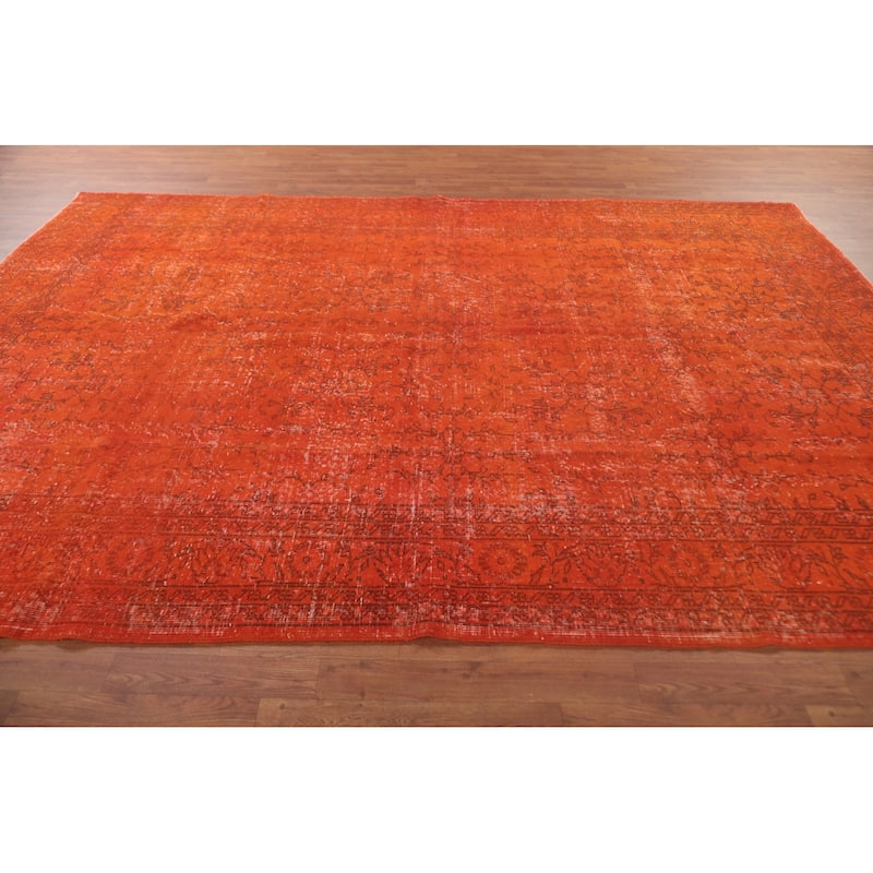 Over-Dyed Orange Anatolian Turkish Vintage Rug Handmade Wool Carpet - 7'7" x 10'8"