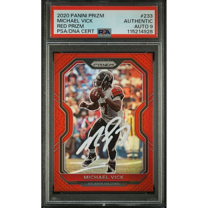 Michael Vick 2020 Panini Prizm Red Signed Football Card #233 Auto Graded PSA 9 Cert # 115214928 - 8' x 11'