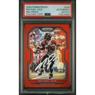 Michael Vick 2020 Panini Prizm Red Signed Football Card #233 Auto Graded PSA 9 Cert # 115214928 - 8' x 11'