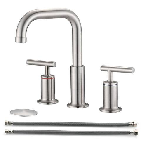 3 Holes Bathroom Sink Faucet With Drain Assembly 8 Inch Widespread Bathroom Faucets 2 Handle Modern Lavatory Basin Vanity Taps