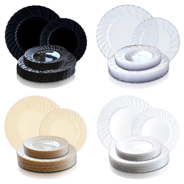 Solid Round Flaired Disposable Plastic Plate Packs - Party Supplies
