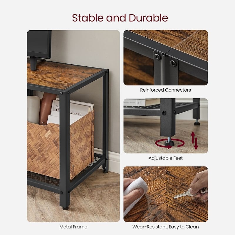 Rustic Brown and Black Industrial TV Stand for TVs up to 75 Inches with Steel Frame and Storage Shelves