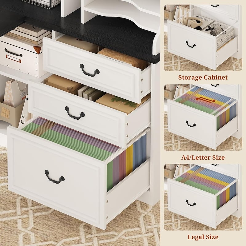 61" Executive Desk Home Office Desk with Drawers L Shaped Computer Desk