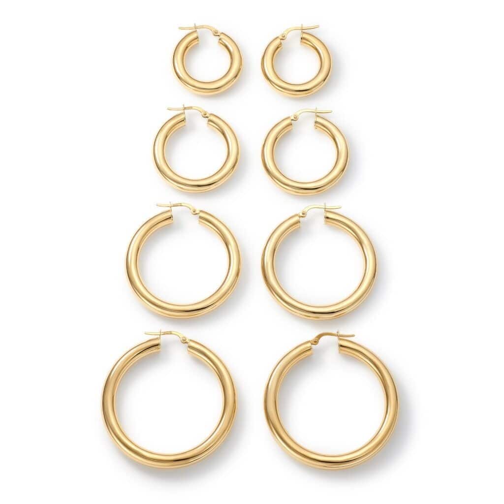 Clover 14k Yellow Gold High-Polish Round Hoop Earrings 5mm