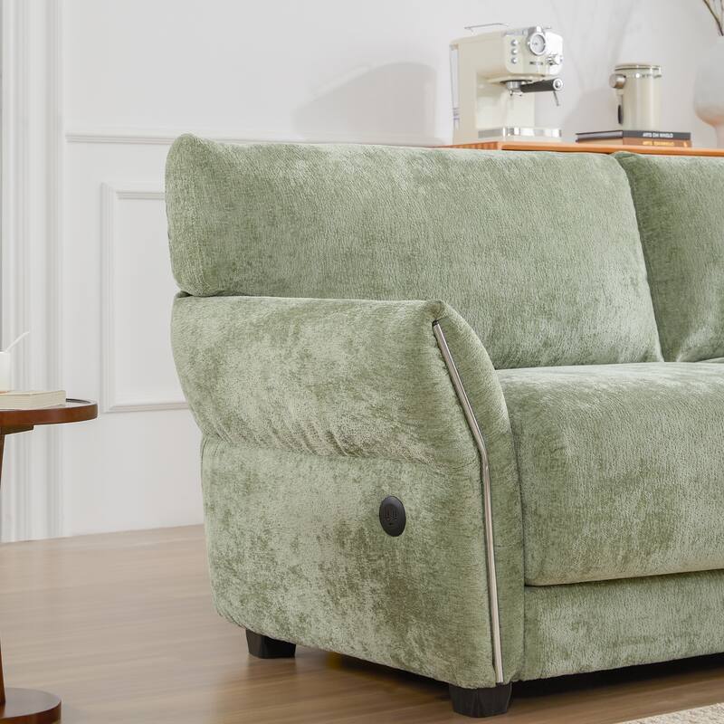 Modular Sectional Sofa Set with Petal Armrest Design External USB and Type-C Charger, Movable Ottoman, Chenille