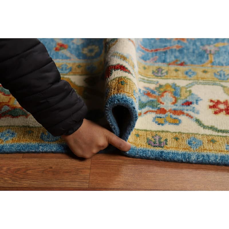 Light Blue Oushak Indian Area Rug Hand-Knotted Wool Carpet - 7'11"x 9'7"