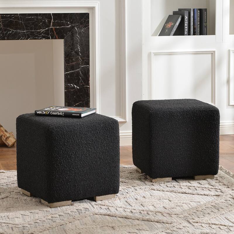 KINWELL 18.5" W Square Boucle Upholstered Ottoman Entryway Footstool - Set of 2 - Black