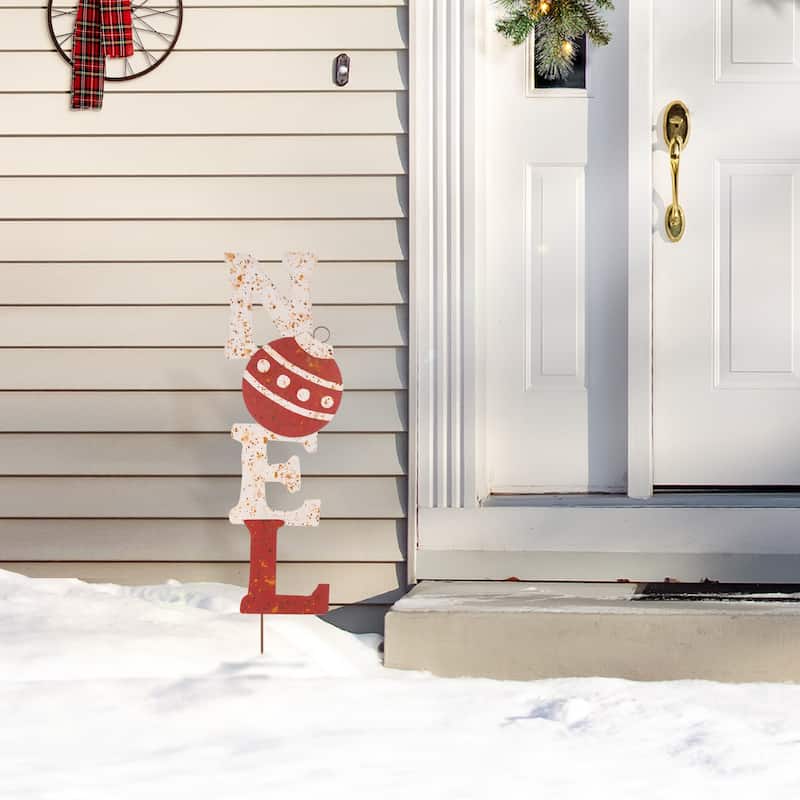 Glitzhome 36"H Christmas Rusty Metal JOY & NOEL Sign Yard Stakes Garden Decor (Two Functions)