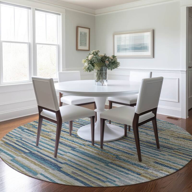 Premium Washable Super Soft Contemporary Stripes Mayfield Rug - Blue - 8' x 8' - Round