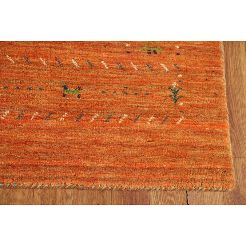 Orange Gabbeh Indian Rug Hand-Knotted Wool Carpet - 4'0"x 5'8"
