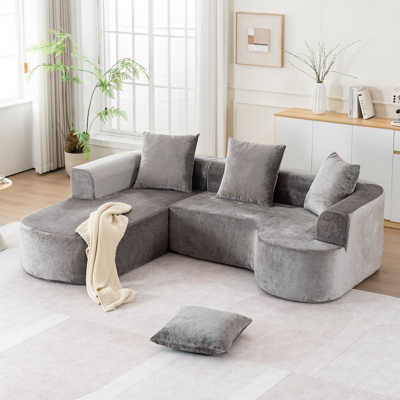 Modular L-Shaped Sectional Sofa Sleeper Couch with Chaise and Deep Seating for Living Room Office - Grey