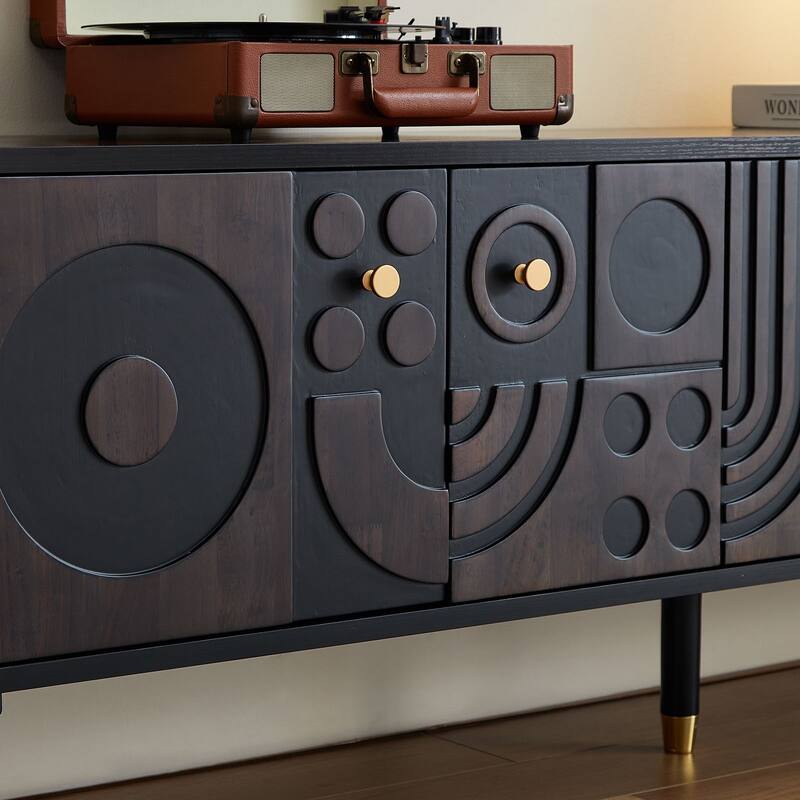 Mid-Century Modern TV Cabinet Black Entertainment Center with 4 Storage Cabinets for 55+" TVs, Minimalist Design for Living Room