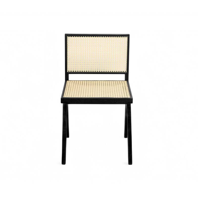 Roomfitters Chandigarh Solid Wood Dining Side Chair with Rattan Cane Back, Black Set of 2