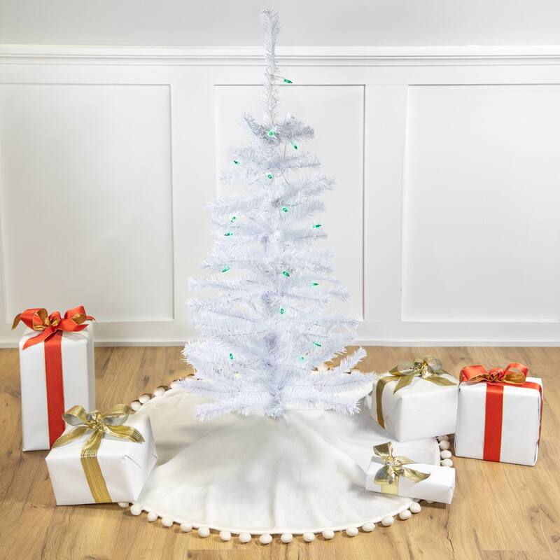 3' Woodbury White Pine Slim Artificial Christmas Tree, Green Lights - 3 Foot