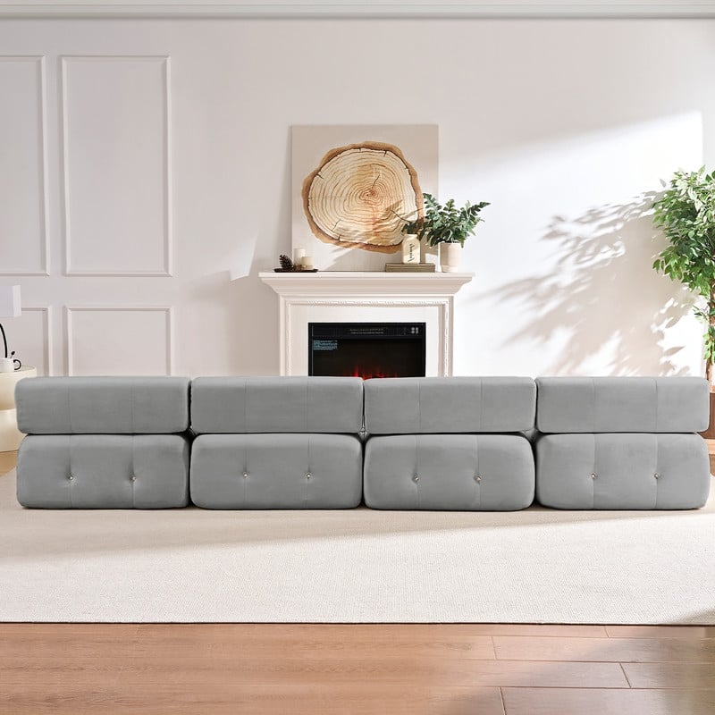 Mixoy Modular 134inch Modular Sectional Sofa with 2 Ottoman,Velvet U-Shaped Couch for Living Room - 133.9"w x 66.9"D x 24.8"H