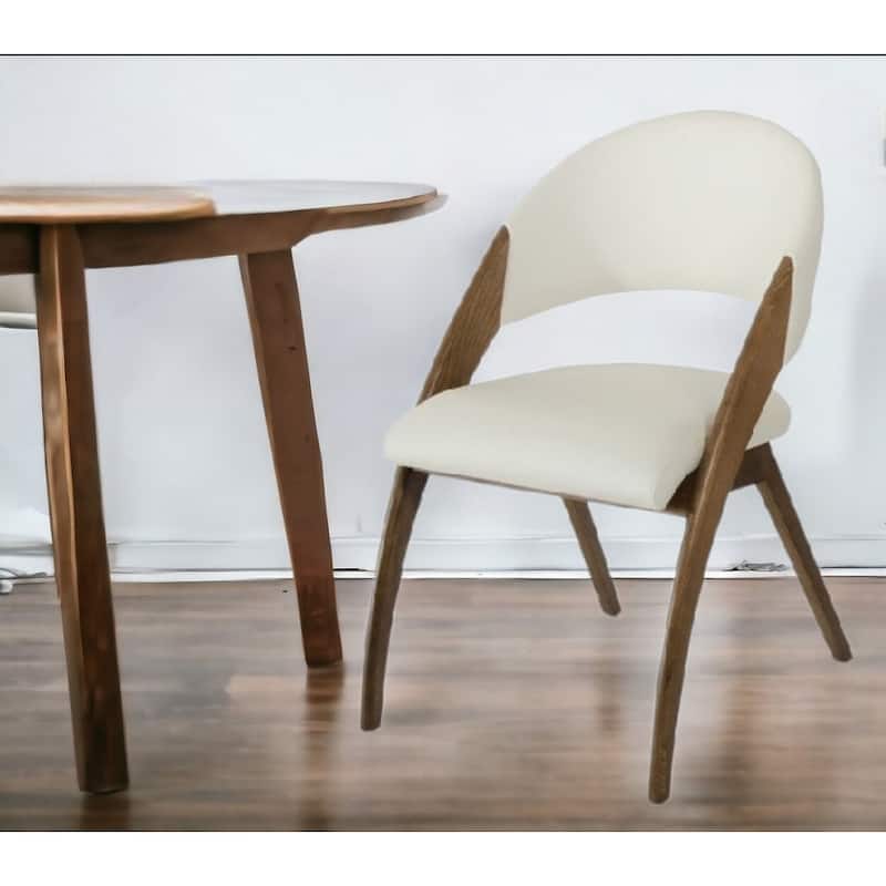HomeRoots Set of Two Cream And Brown Upholstered Faux Leather Dining Side Chairs - Set of 2