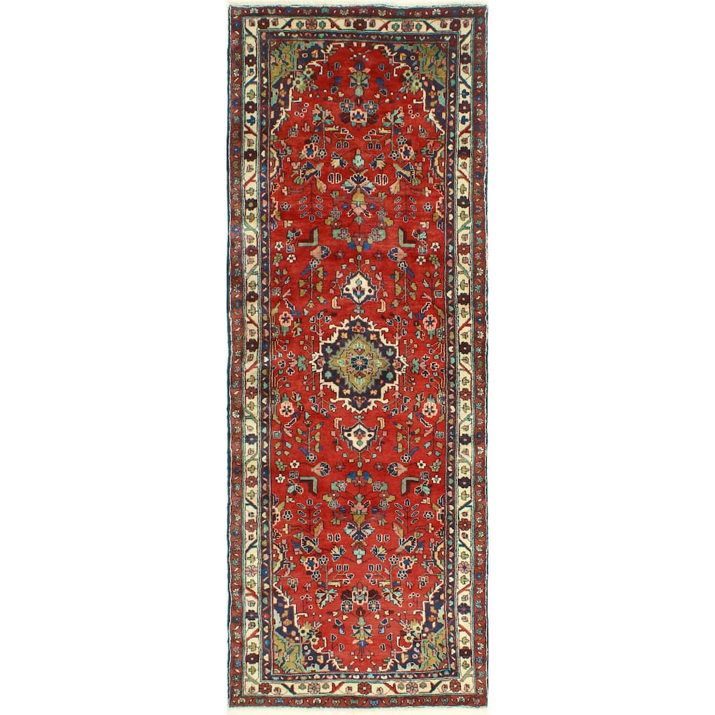 Fine Vintage Distressed Muqadas Red/Beige Runner - 3'9" x 10'8"