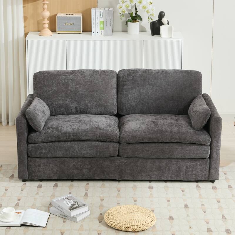 2 Seat Couch Loveseat Sofa with Double-Layered Cushion, Modern Sofa Ergonomic Loveseat Sofa with Lumbar Pillow