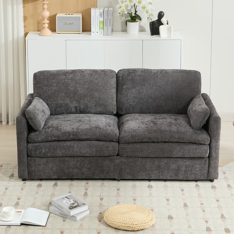 Chenille Loveseat Sofa, Upholstered Tufted Couch with Pillows and Cushion 2 Seater Deep Seat Sofa for Living Room