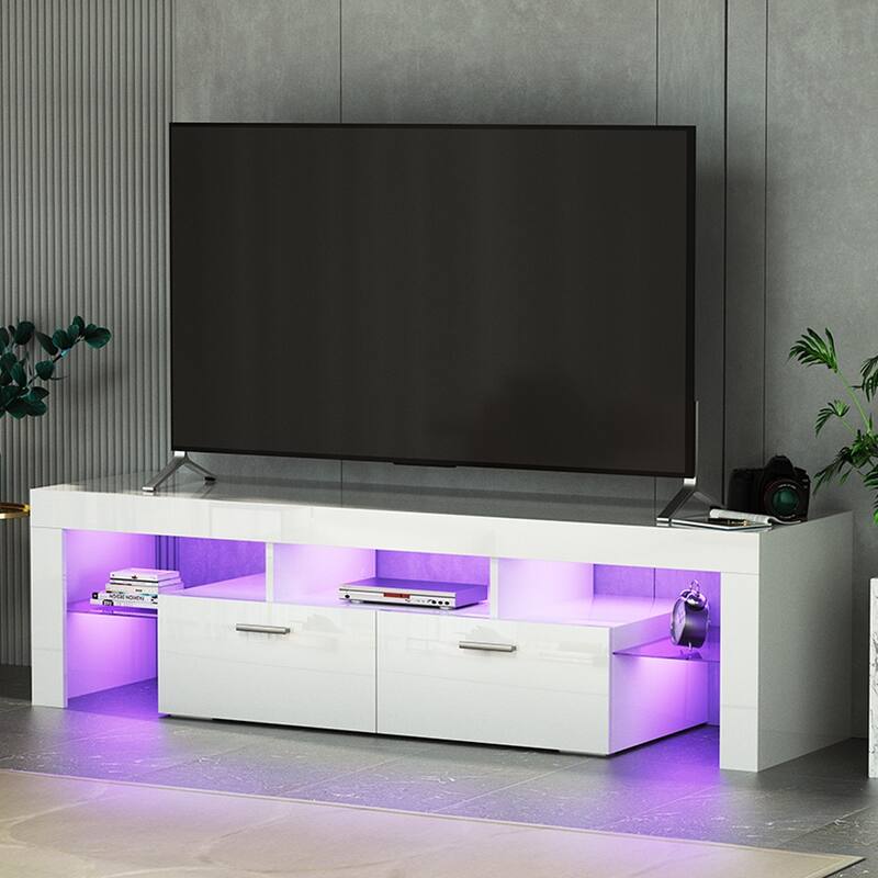 Fashion TV Stand, TV Cabinet,Entertainment Center, TV station Media Console with LED Light Belt Remote Control,
