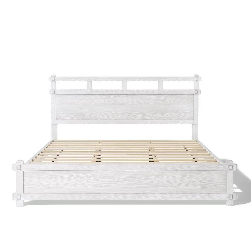 Christopher Knight Home - Farmhouse Platform Bed Frame with 2-Tier Headboard & Solid Wood Slat Support, No Box Spring Required