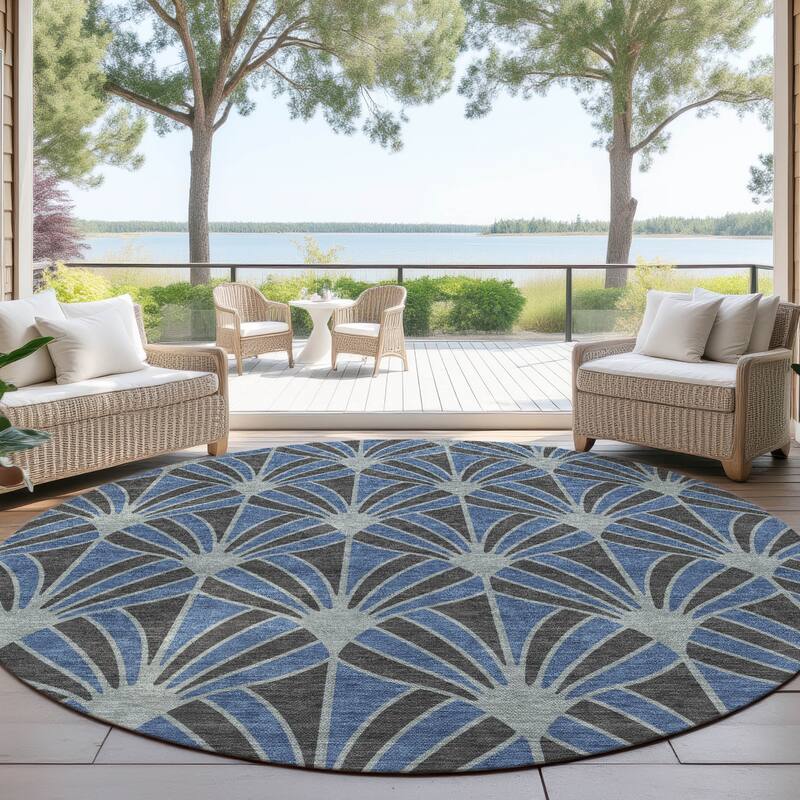 Machine Washable Indoor/ Outdoor Casual Kim Chantille Rug - Navy - 8' x 8'