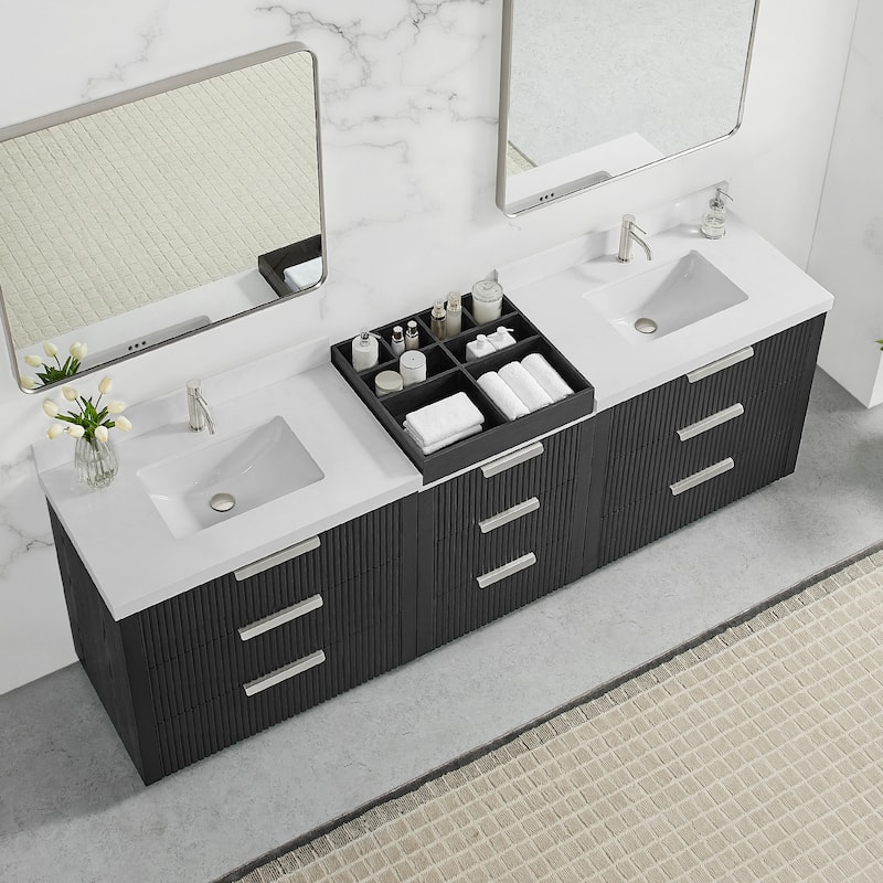Santarem Double Vanity with Pure White Quartz Stone Top without Mirror