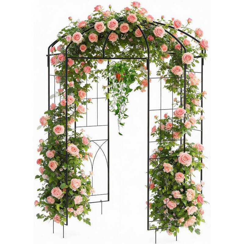 8.8 ft Black Metal Garden Arbor, Birdcage Wedding Arch