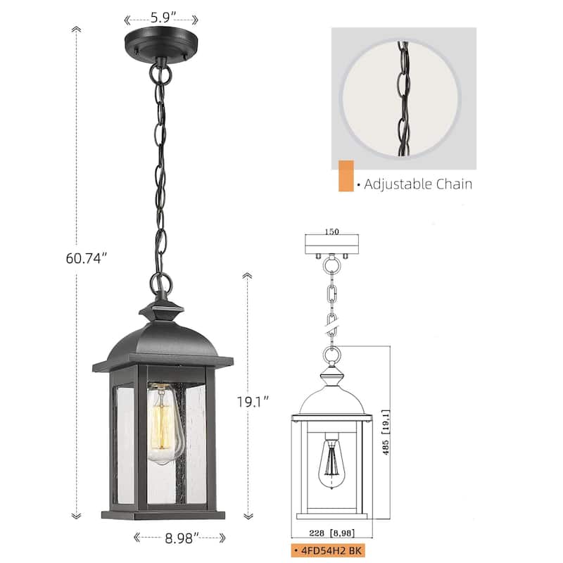 19 Inch Outdoor Pendant Light, Seeded Glass - 19.1 Inch
