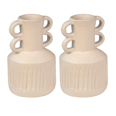 Padua Off White Tall Ceramic Double Handled Vase, Set of 2