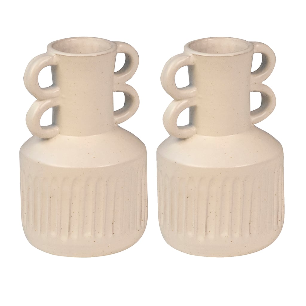 Padua Off White Tall Ceramic Double Handled Vase, Set of 2