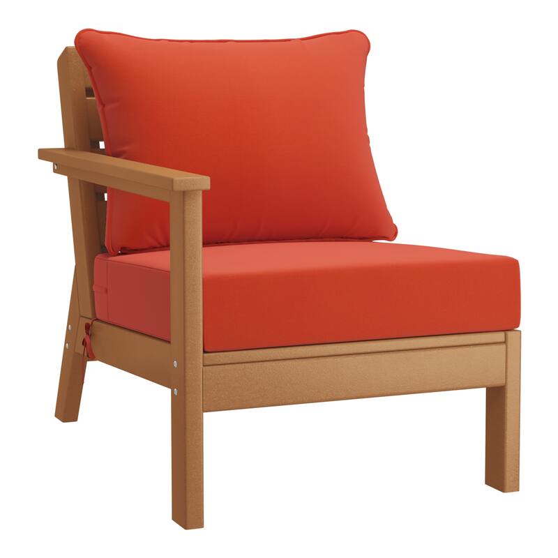 Birchwood All Weather HDPE Outdoor Patio Deep Seating Teak Left Arm Facing Chair With Cushions (1-Piece)