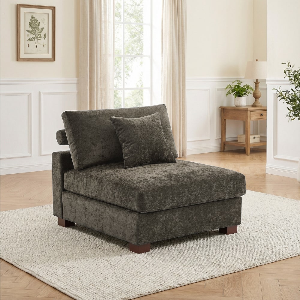 Plush Chenille Single Modular Sectional Sofa Chaise with Pillows