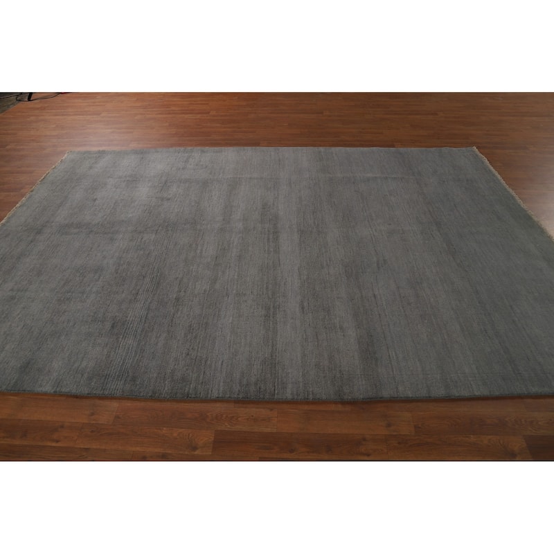 Solid Gray Gabbeh Oriental Area Rug Hand-Knotted Wool Carpet - 6'8" x 9'10"