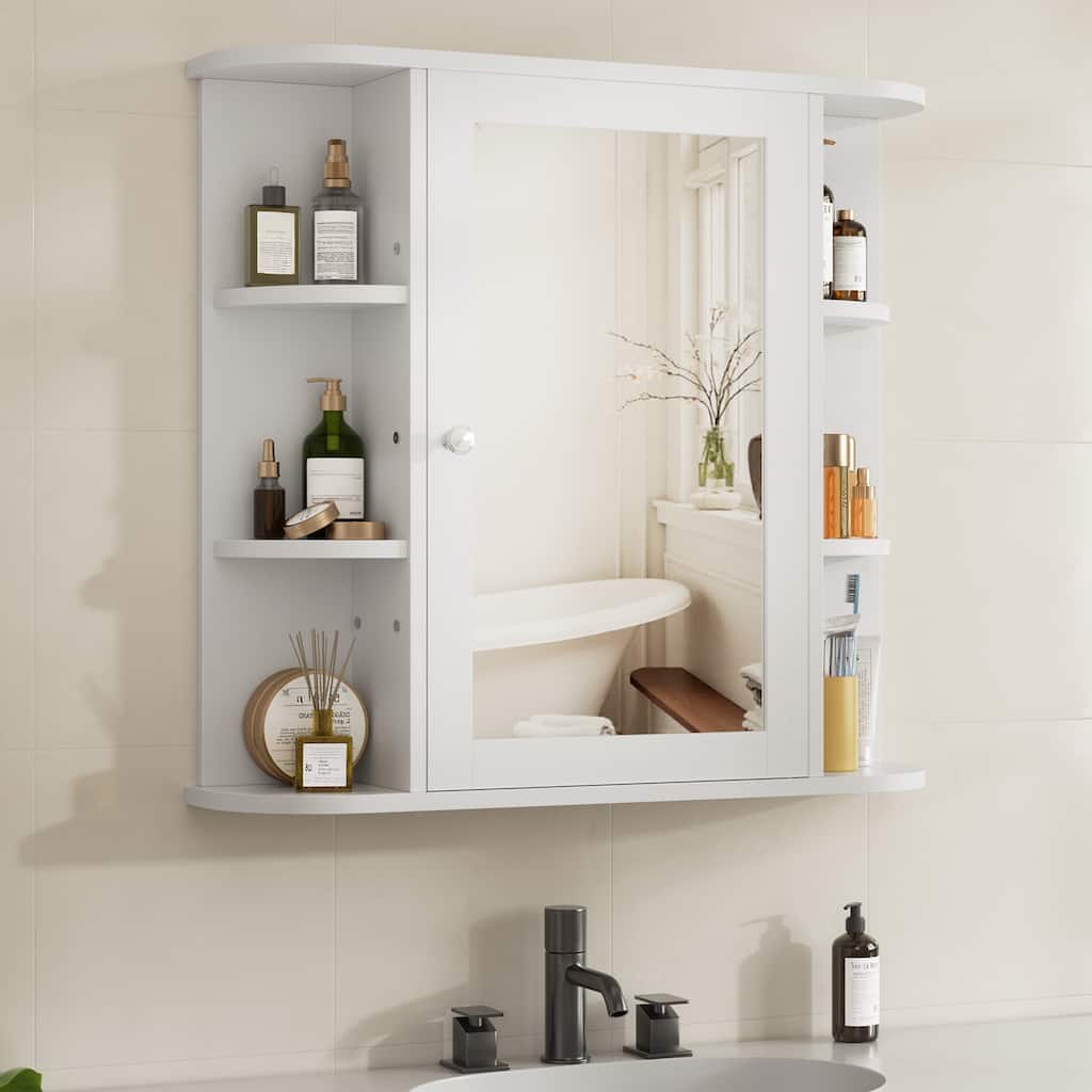 Bathroom Mirror Wall Cabinet with Open Shelves