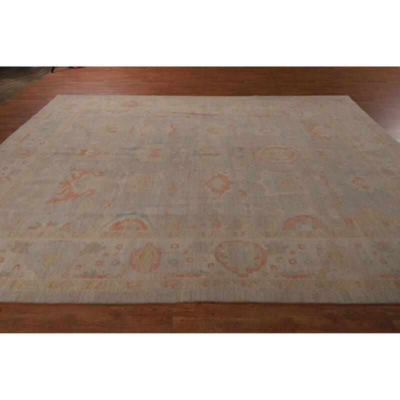 Beige Oushak Turkish Area Rug Hand-Knotted Wool Carpet - 8'9"x 11'10"