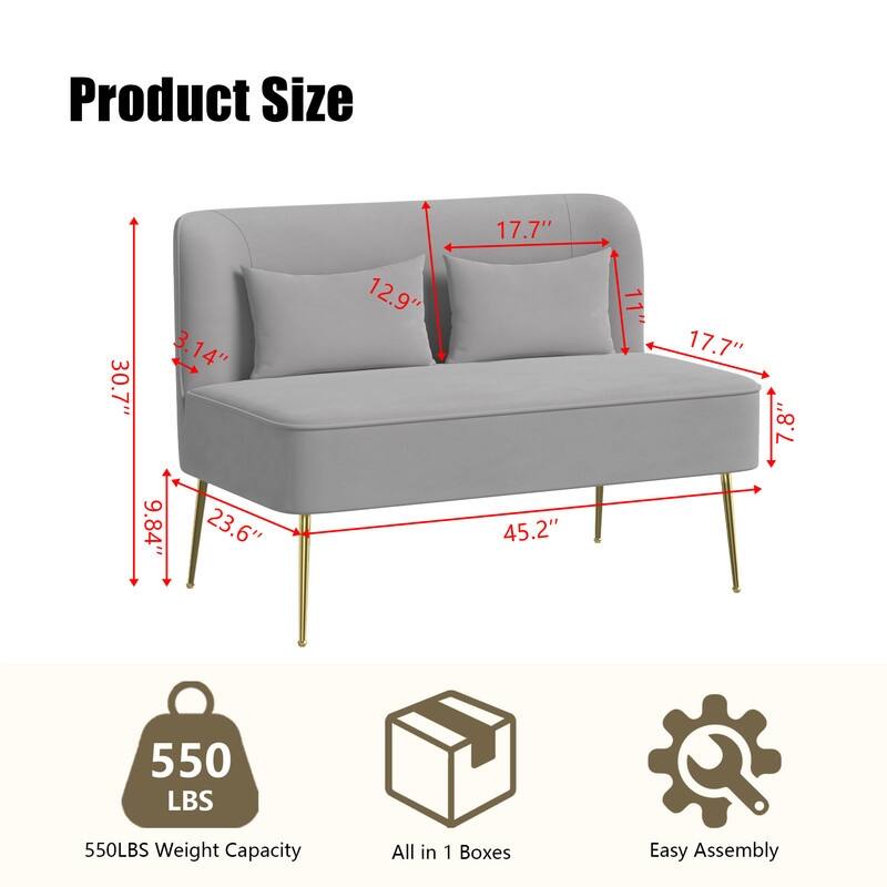 Upholstered Tuft Velvet Metal Thick Cushion Two Accent Chairs Loveseat