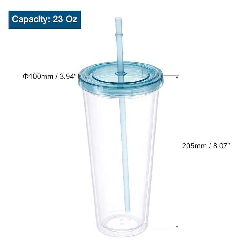 Acrylic Tumbler with Lid and Straw, 23 Oz Reusable Double Wall Cups - Sky Blue