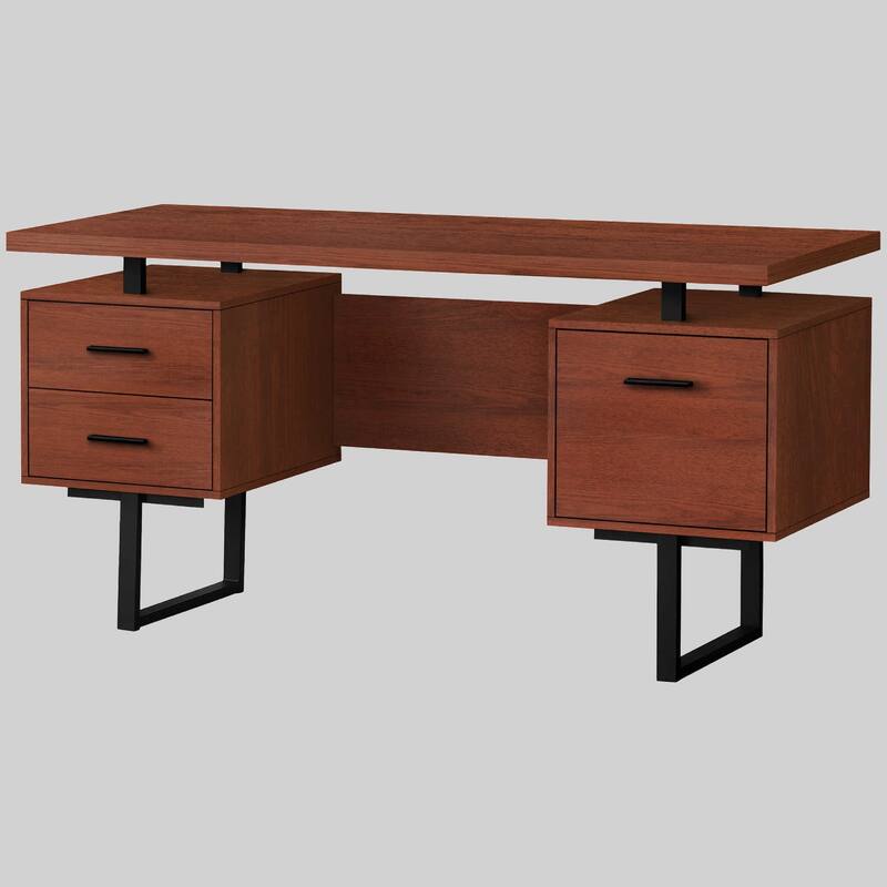 60" Contemporary Computer Desk with File Storage and Drawers, Reversible Setup for Home Office - Cherry