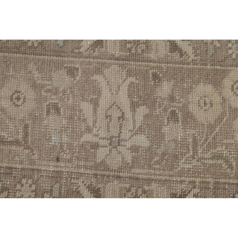 Distressed Beige Tabriz Persian Vintage Rug Hand-Knotted Wool Carpet - 6'4"x 9'3"