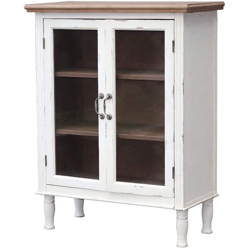 Accent Wood Farmhouse Storage Cabinet with 2 Glass Doors