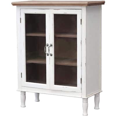 Accent Wood Farmhouse Storage Cabinet with 2 Glass Doors
