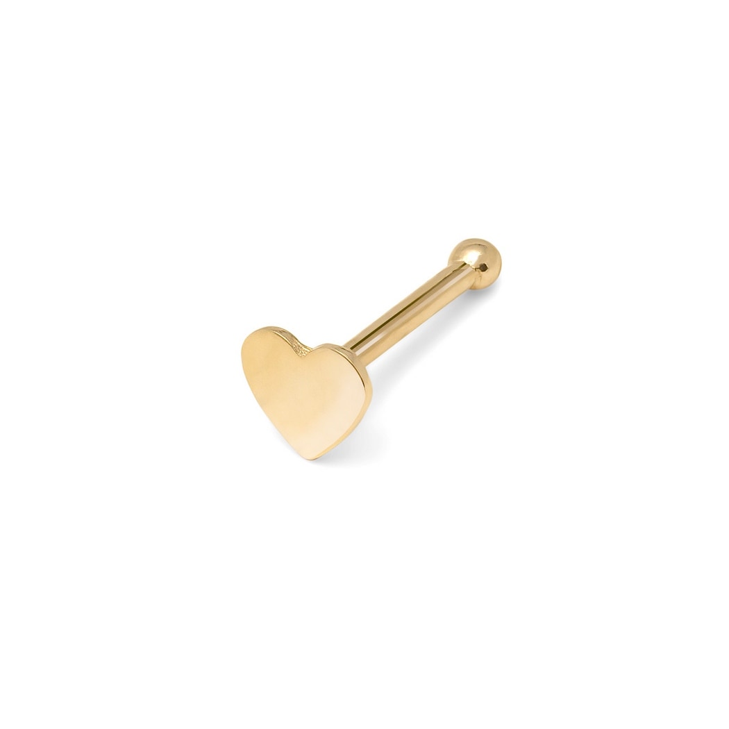 Curata 14k Real Gold 20G 4mm Flat Polished Heart Nose Stud