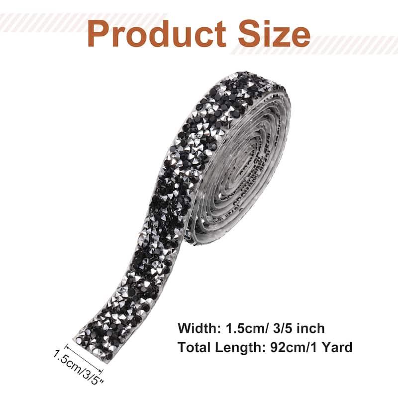 Crystal Rhinestone Sticker Ribbon - Silver Black - 3/5 Inch
